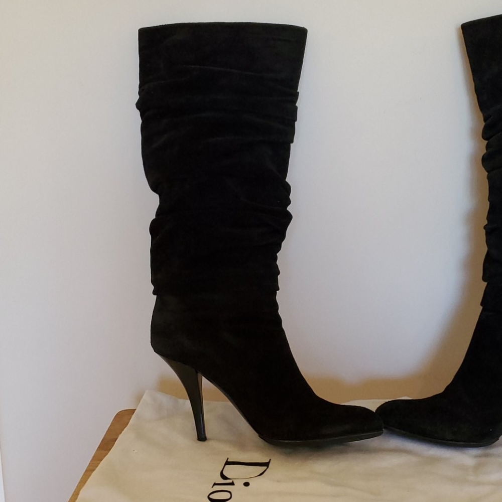 Dior Black Suede Boots Knee High 4in Stilletto 39 - Picture 12 of 16